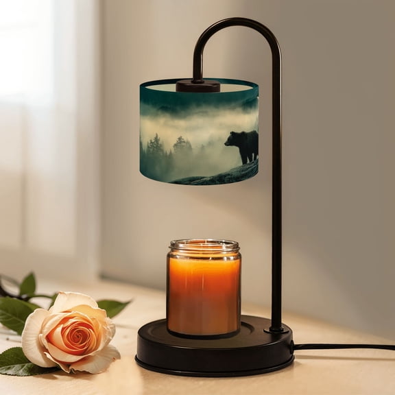 Candle Warmer Lamp with Timer, Eerie Mountain View Bear Cub Foggy Pines Non-slip Wireless Remote Control Wax Melts Warmer with 4 Bulbs for Home Office Dorm, Birthday Gifts for Women