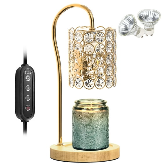 Candle Warmer Lamp with Timer, Electric Candle Warmer Light for Bedroom, Home Decor Candles Gifts for Women, Dimmable Wax Melts Warmer for Scented Wax (2 x GU10 Bulbs Included), Wooden