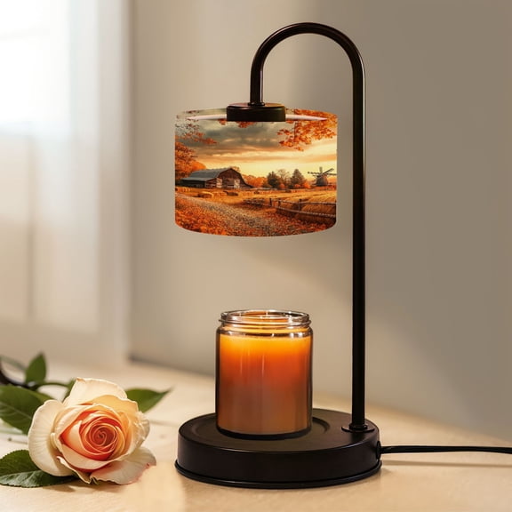 Candle Warmer Lamp with Timer, Farmhouse Rustic Old Barn Country Sunset Landscape Non-slip Wireless Remote Control Wax Melts Warmer with 4 Bulbs for Home Office Dorm, Birthday Gifts for Women