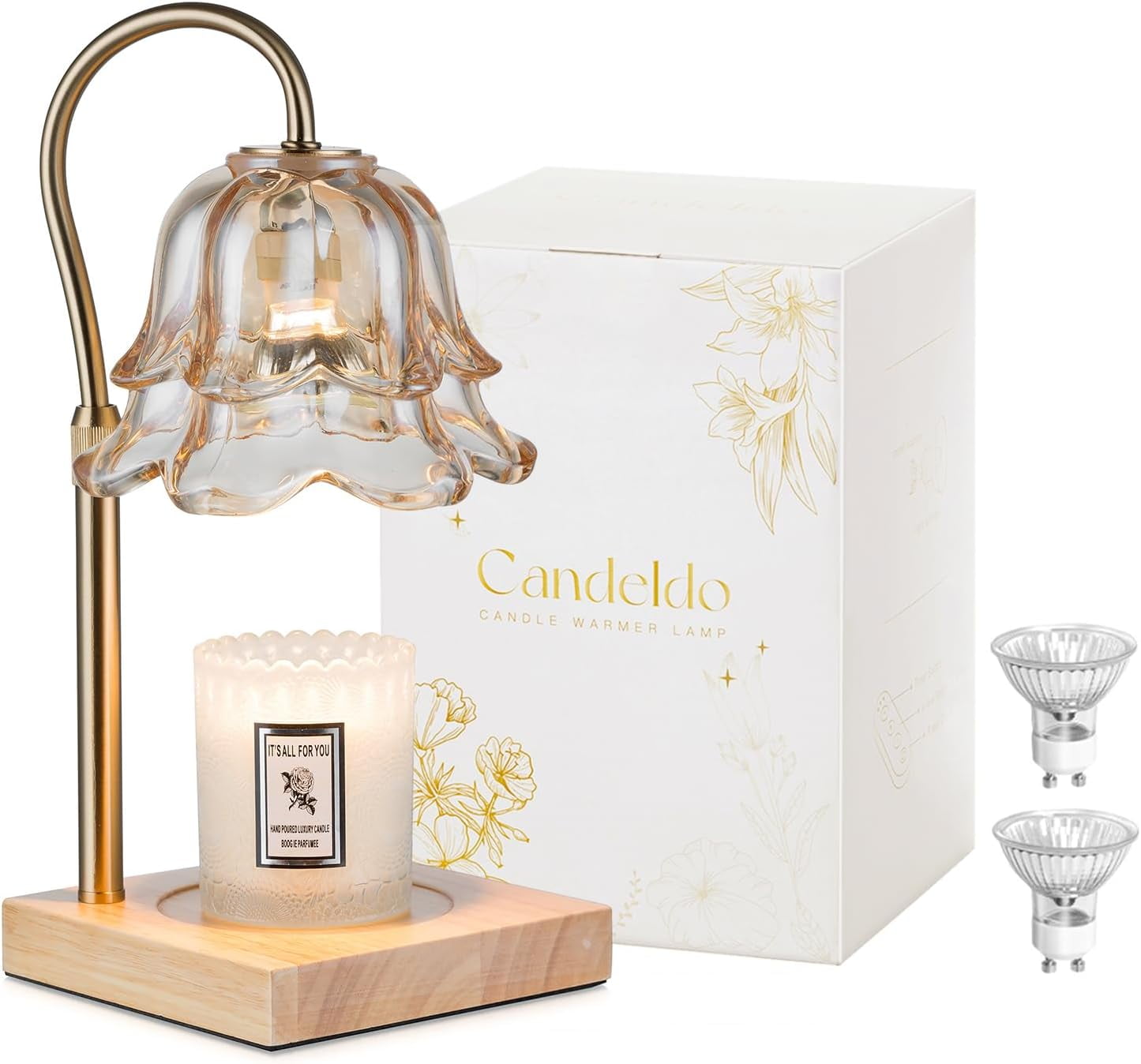 Candle Warmer Lamp with Timer: Flower Gold Lamps Height Adjustable Wax Melt House Warming Gifts New Home Decor Mothers Day Birthday Gift for Women Mom