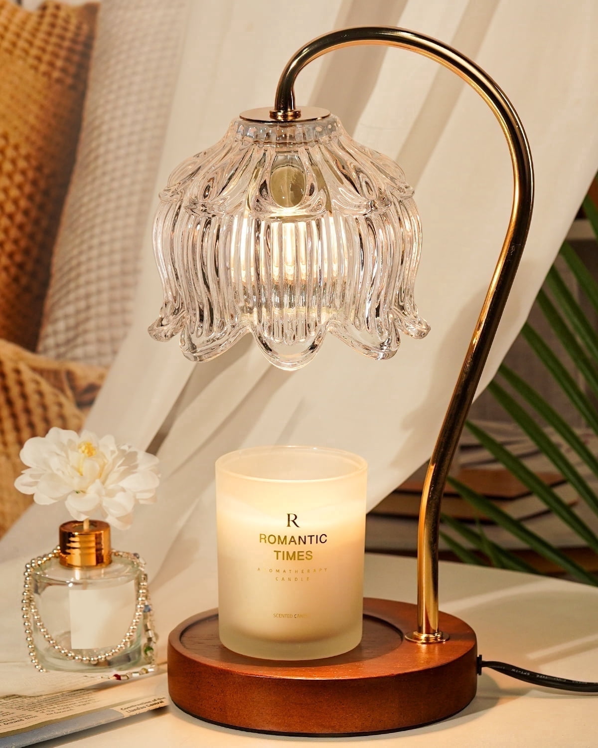 Funistree Dimmable Flower Candle Warmer Lamp with Timer, Height Adjustable Lotus Wax Warmer for Jar Candles, Birthday Wax Melter Decor for Women Mom Wife, Christmas Home Style