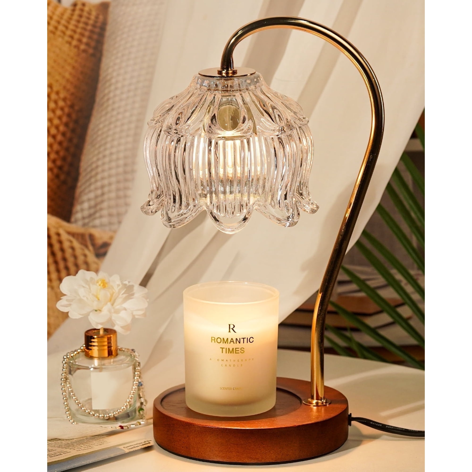 Funistree Dimmable Flower Candle Warmer Lamp with Timer, Height Adjustable Lotus Wax Warmer for Jar Candles, Birthday Wax Melter Decor for Women Mom Wife, Christmas Home Style
