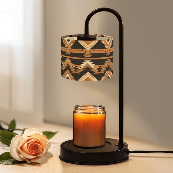 Candle Warmer Lamp with Timer, Geometric Tribal Beige Brown Black Southwestern Style Non-slip Wireless Remote Control Wax Melts Warmer with 4 Bulbs for Home Office Dorm, Birthday Gifts for Women