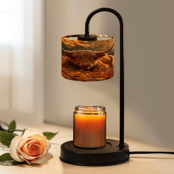 Candle Warmer Lamp with Timer, Highland Cow Autumn Leaves Golden Colors Non-slip Wireless Remote Control Wax Melts Warmer with 4 Bulbs for Home Office Dorm, Birthday Gifts for Women