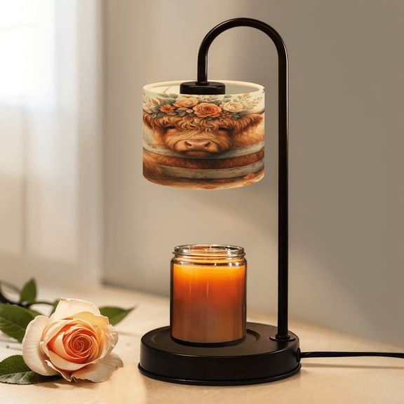Candle Warmer Lamp with Timer, Highland Cow Floral Crown Autumn Leaves Non-slip Wireless Remote Control Wax Melts Warmer with 4 Bulbs for House Warming Gifts New Home Decor Office,Dorm,Bedroom Home