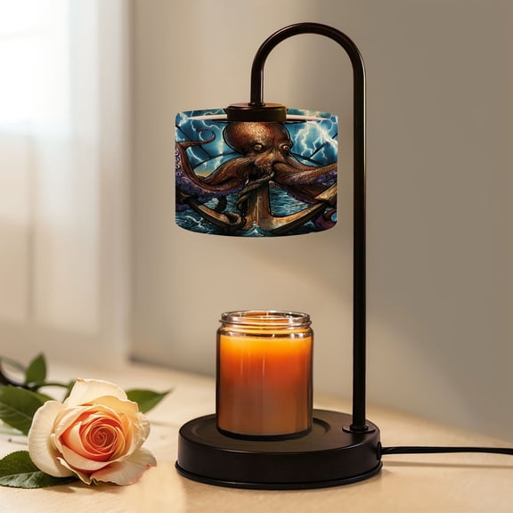Candle Warmer Lamp with Timer, Majestic Octopus Stained Glass Window Anchor Non-slip Wireless Remote Control Wax Melts Warmer with 4 Bulbs for Home Office Dorm, Birthday Gifts for Women
