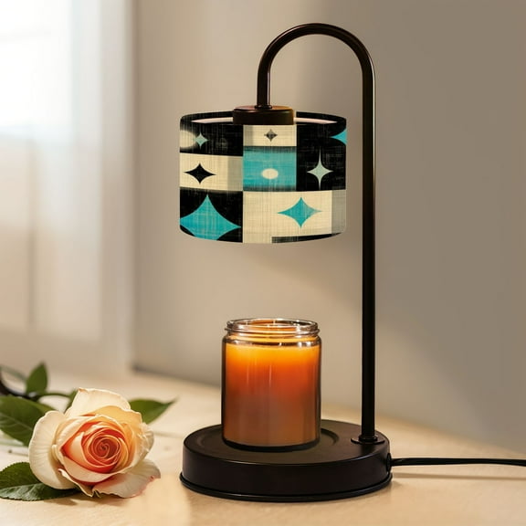 Candle Warmer Lamp with Timer, Mid Century Retro Abstract Geometric Space Vintage Non-slip Wireless Remote Control Wax Melts Warmer with 4 Bulbs for Home Office Dorm, Birthday Gifts for Women