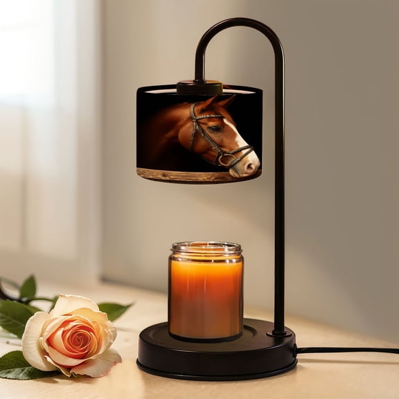 Candle Warmer Lamp with Timer, Modern Art 3D Horse Wooden Door Bridle Dark Headshot Non-slip Wireless Remote Control Wax Melts Warmer with 4 Bulbs for Home Office Dorm, Birthday Gifts for Women