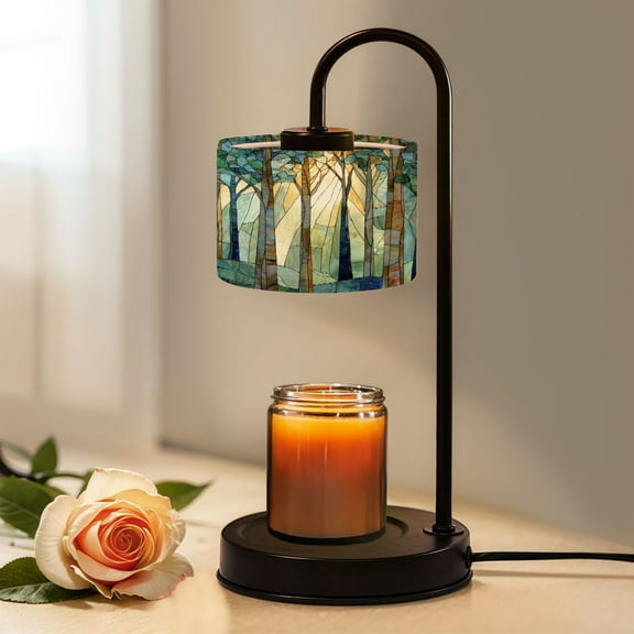 Candle Warmer Lamp with Timer, Morning Dew Eucalyptus Forest Stained Glass Wall Non-slip Wireless Remote Control Wax Melts Warmer with 4 Bulbs for Home Office Dorm, Birthday Gifts for Women