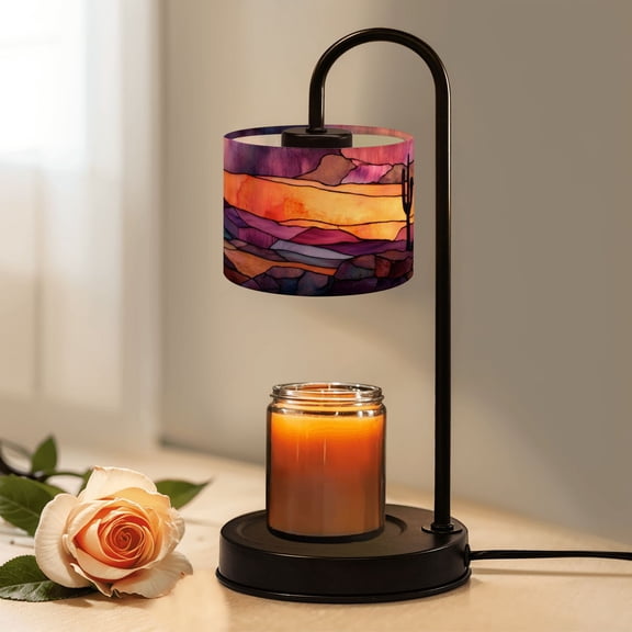 Candle Warmer Lamp with Timer, Mystical Stained Glass Desert Scene Soft Golden Light Non-slip Wireless Remote Control Wax Melts Warmer with 4 Bulbs for Home Office Dorm, Birthday Gifts for Women
