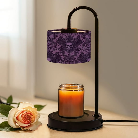 Candle Warmer Lamp with Timer, Purple Skull Damask Intricate Gothic Design Non-slip Wireless Remote Control Wax Melts Warmer with 4 Bulbs for Home Office Dorm, Birthday Gifts for Women