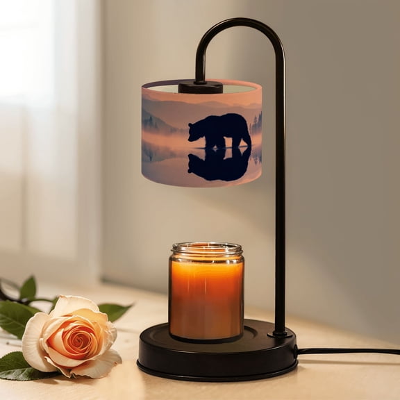 Candle Warmer Lamp with Timer, Serene Mountain Reflection Bear Cub Foggy Lake View Non-slip Wireless Remote Control Wax Melts Warmer with 4 Bulbs for Home Office Dorm, Birthday Gifts for Women