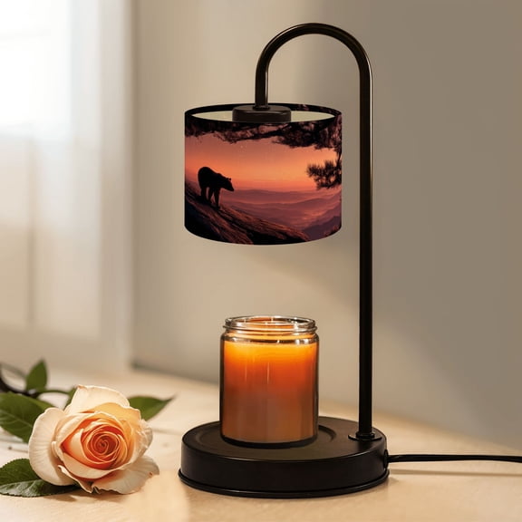 Candle Warmer Lamp with Timer, Serene Mountain Ridge Scene Bear Cub Sky Non-slip Wireless Remote Control Wax Melts Warmer with 4 Bulbs for Home Office Dorm, Birthday Gifts for Women