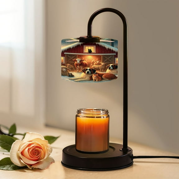 Candle Warmer Lamp with Timer, Snowy Winter Farm Scene Barn Diverse Animals Dogs Sheep Non-slip Wireless Remote Control Wax Melts Warmer with 4 Bulbs for Home Office Dorm, Birthday Gifts for Women