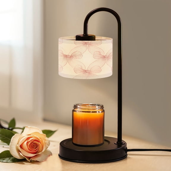 Candle Warmer Lamp with Timer, Soft Pink Bow Drawn Non-slip Wireless Remote Control Wax Melts Warmer with 4 Bulbs for Home Office Dorm, Birthday Gifts for Women