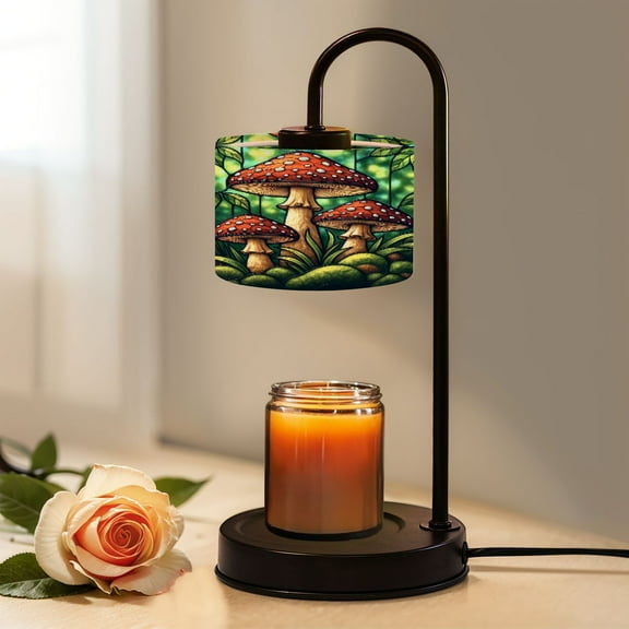 Candle Warmer Lamp with Timer, Stained Glass Vibrant Red Mushrooms Surrounded by Non-slip Wireless Remote Control Wax Melts Warmer with 4 Bulbs for Home Office Dorm, Birthday Gifts for Women