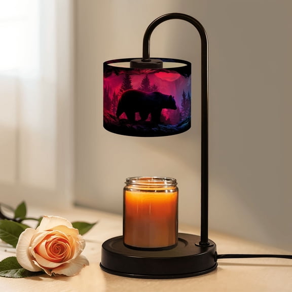 Candle Warmer Lamp with Timer, Surreal Scene Bear Cub Mountain Cliffs Pine Trees Non-slip Wireless Remote Control Wax Melts Warmer with 4 Bulbs for Home Office Dorm, Birthday Gifts for Women