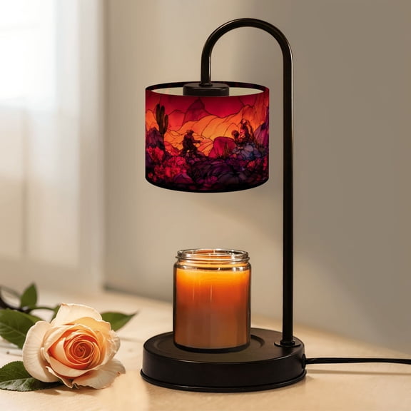 Candle Warmer Lamp with Timer, Surreal Stained Glass Desert Scene Amber Sky Non-slip Wireless Remote Control Wax Melts Warmer with 4 Bulbs for Home Office Dorm, Birthday Gifts for Women