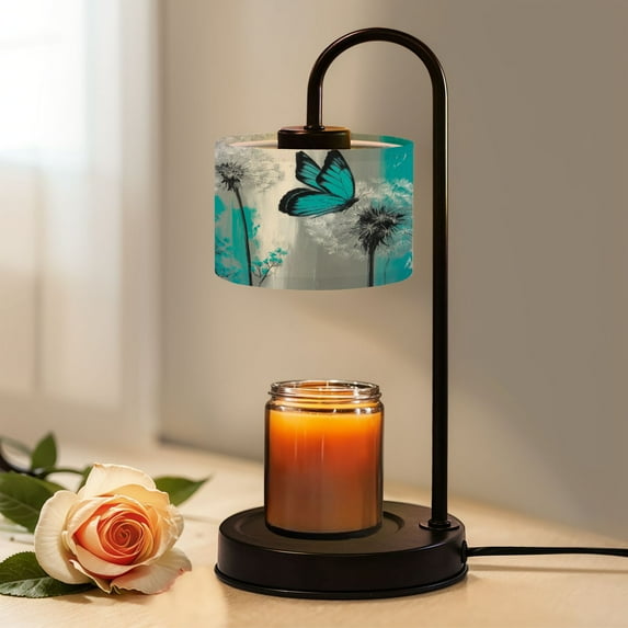 Candle Warmer Lamp with Timer, Teal Dandelion Modern Teal Grey Aesthetic Butterfly Non-slip Wireless Remote Control Wax Melts Warmer with 4 Bulbs for Home Office Dorm, Birthday Gifts for Women