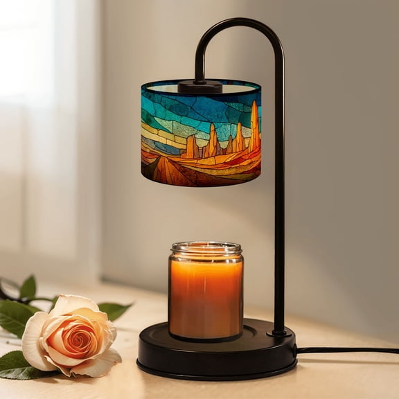 Candle Warmer Lamp with Timer, Textured Stained Glass Window Desert Sunset Non-slip Wireless Remote Control Wax Melts Warmer with 4 Bulbs for Home Office Dorm, Birthday Gifts for Women
