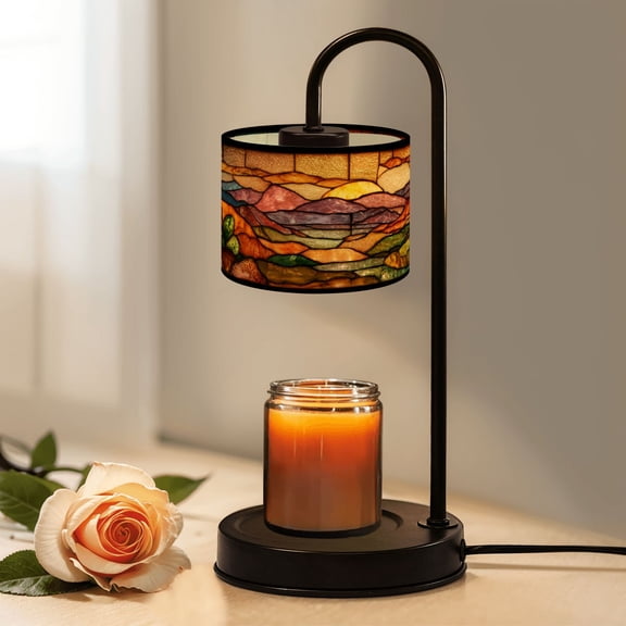 Candle Warmer Lamp with Timer, Vibrant Stained Glass Window Desert Landscape Non-slip Wireless Remote Control Wax Melts Warmer with 4 Bulbs for Home Office Dorm, Birthday Gifts for Women