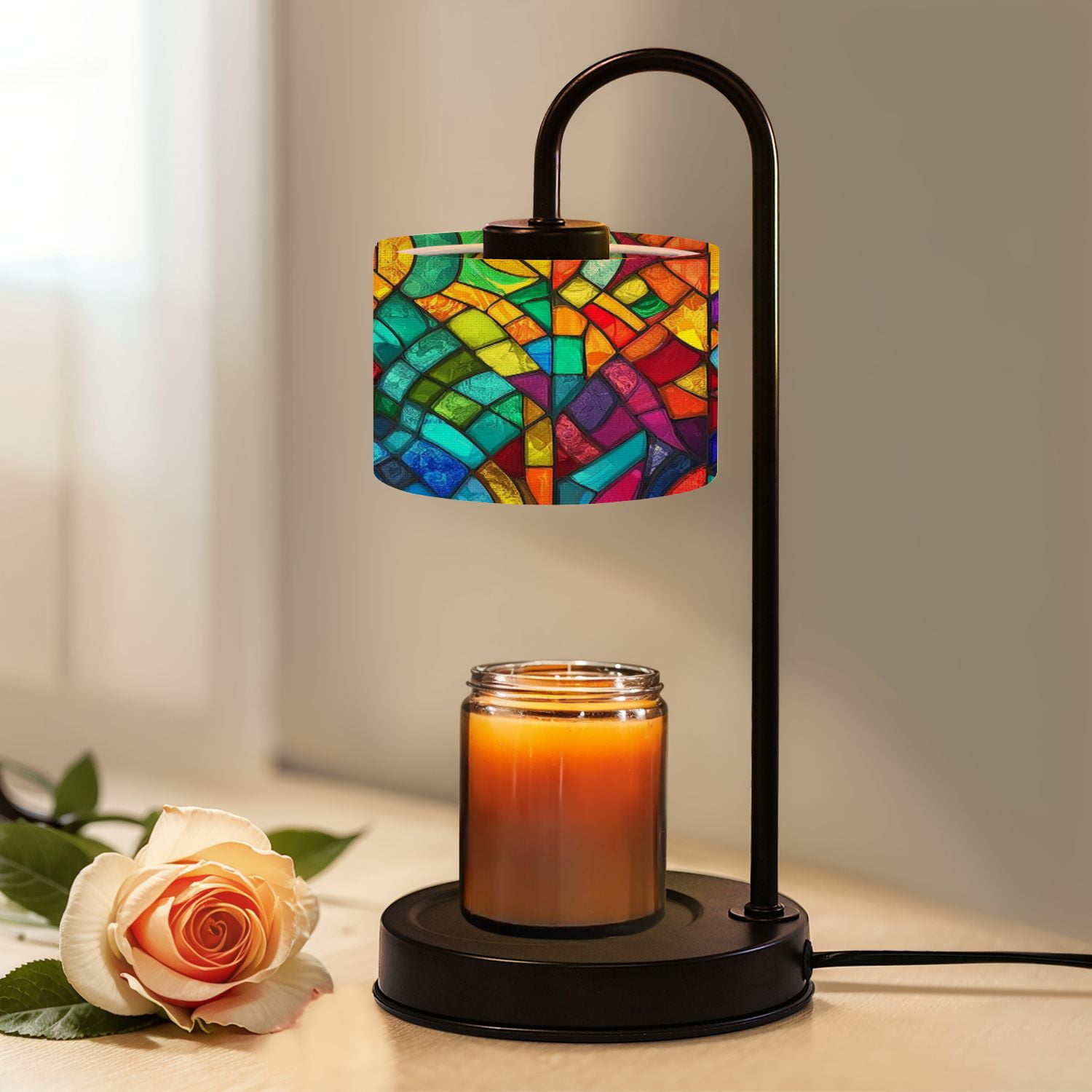 Candle Warmer Lamp with Timer, Vibrant Style Stained Glass Decor Piece ...