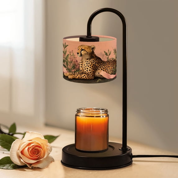 Candle Warmer Lamp with Timer, Vintage Chinoiserie Pink Retro Floral Leopard Cheetah Non-slip Wireless Remote Control Wax Melts Warmer with 4 Bulbs for Home Office Dorm, Birthday Gifts for Women