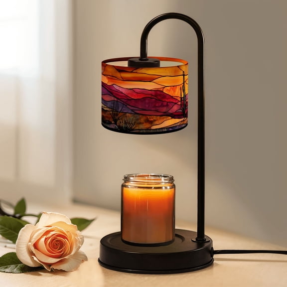Candle Warmer Lamp with Timer, Vivid Desert Sunset Stained Glass Art Dramatic Non-slip Wireless Remote Control Wax Melts Warmer with 4 Bulbs for Home Office Dorm, Birthday Gifts for Women