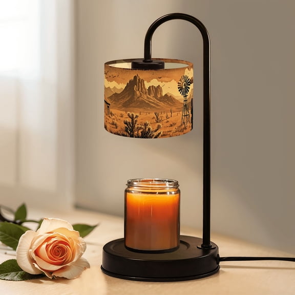 Candle Warmer Lamp with Timer, Western Desert Landscape Rustic Barn Windmill Cactus Non-slip Wireless Remote Control Wax Melts Warmer with 4 Bulbs for Home Office Dorm, Birthday Gifts for Women