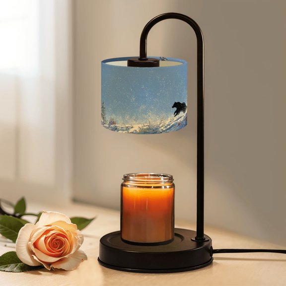 Candle Warmer Lamp with Timer, Winter Alpine Scene Running Bear Cub Artwork Non-slip Wireless Remote Control Wax Melts Warmer with 4 Bulbs for Home Office Dorm, Birthday Gifts for Women