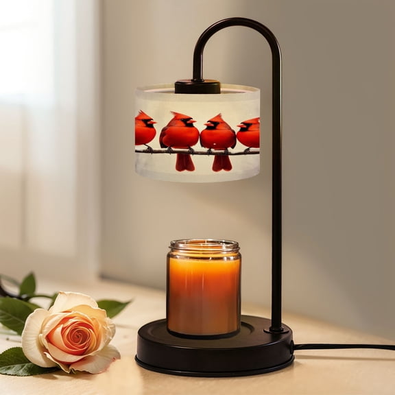 Candle Warmer Lamp with Timer, Winter Crimson Scene Cardinals Red Birds Branch Non-slip Wireless Remote Control Wax Melts Warmer with 4 Bulbs for Home Office Dorm, Birthday Gifts for Women
