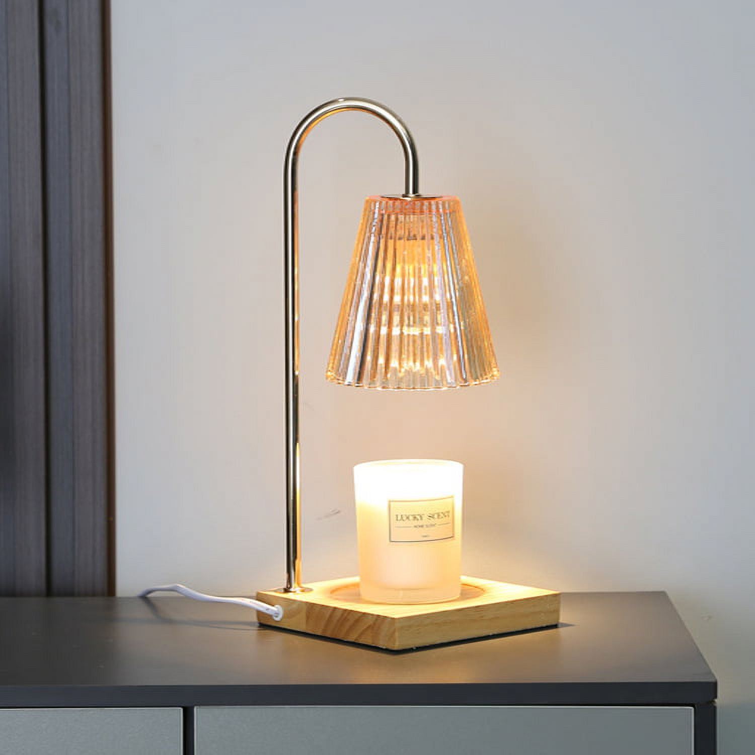 New Candle Warmer Lamps, Dimmable Candle Lamp with Wood Base, Top Down Candle  Warmer On Table