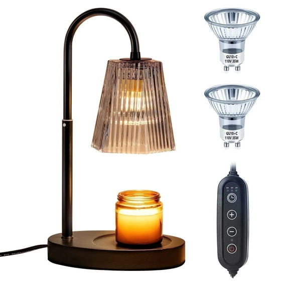 Candle Warmer Lamp with Timer,Dimmable & Adjustable Height Wax Melts Warmer,Top Down Melting for All Jar Candles,Valentines Day Gifts for Daughter/Mom/Women,Black (Includes 2 Halogen Bulbs)
