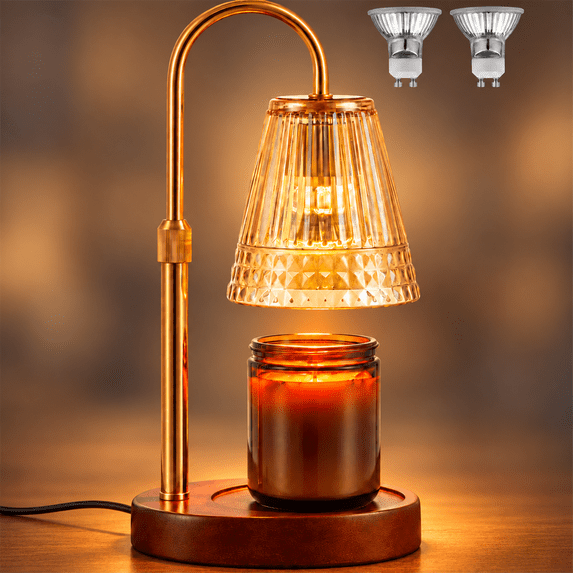 Candle Warmer Lamp with Timer, Dimmable Adjustable Height Wax Warmer Lamp for Jar Candles Champagne Gold New Home Decor Gift