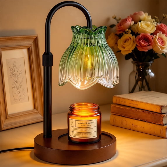Candle Warmer Lamp with Timer & Dimmer, Adjustable Height Electric Candle Warming Lamps, Gifts for Women, Green