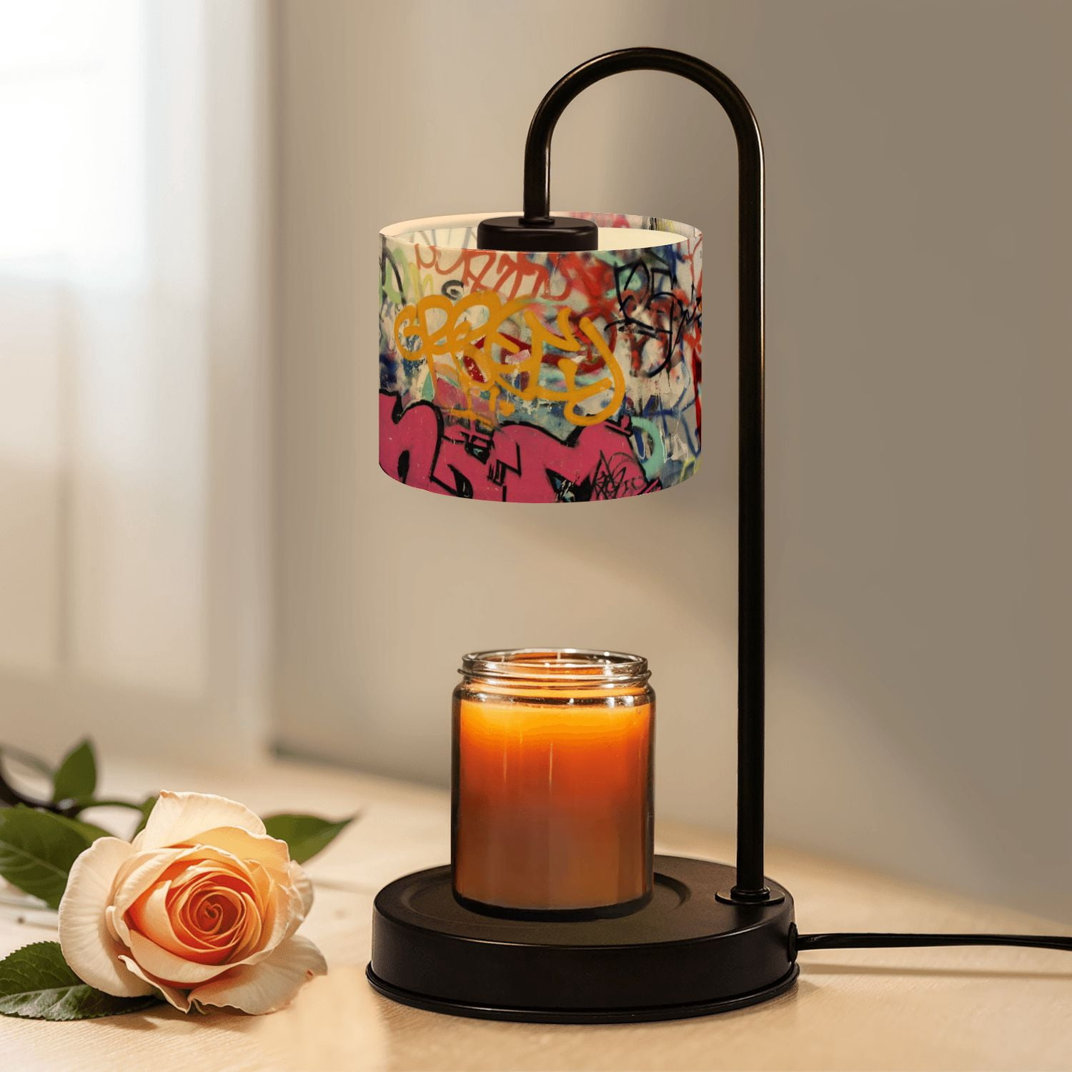 Candle Warmer Lamp with Timer Dimmer Graffiti Candle Lamp Warmer for Jar Candle with 4 Bulbs Gifts for Women House Warming Gifts