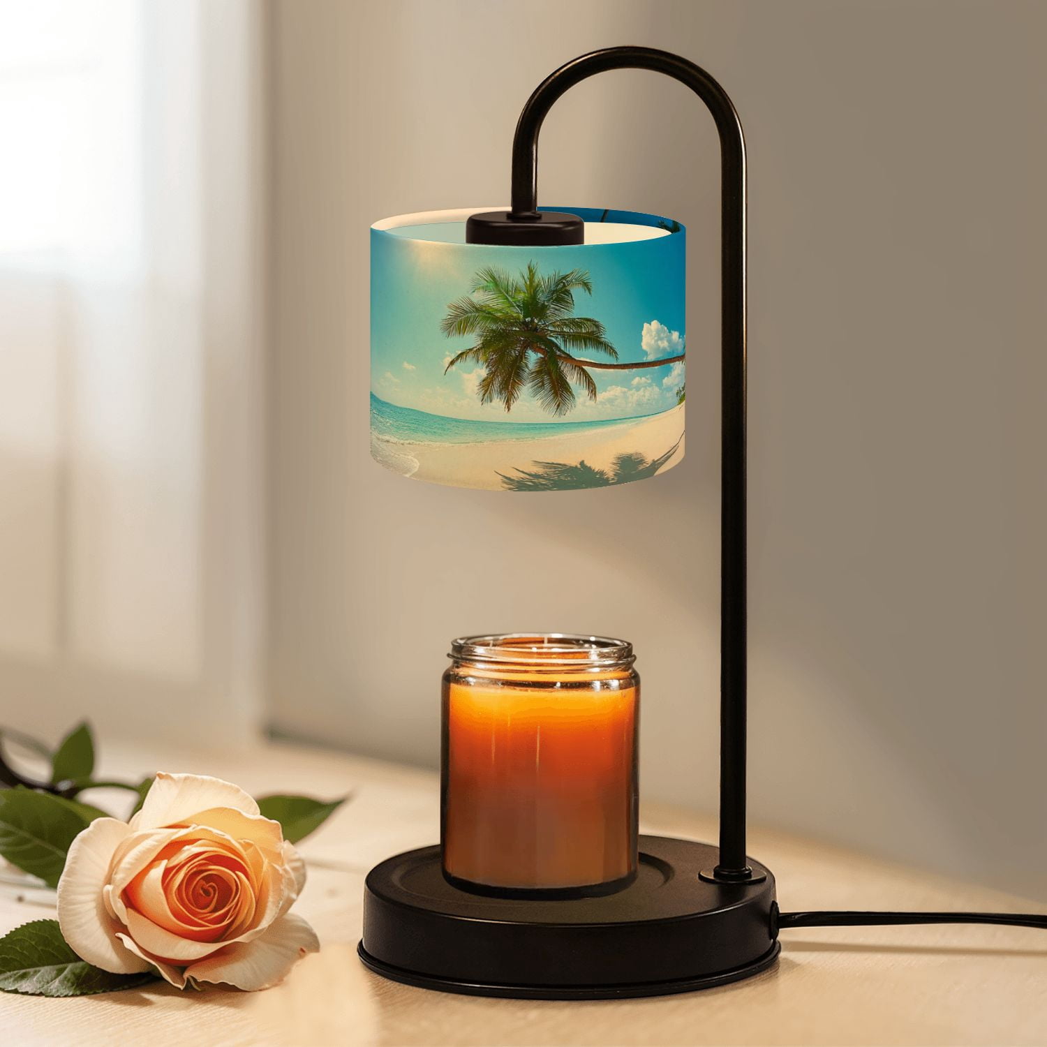 Candle Warmer Lamp with Timer Dimmer Tropical beach Coastl Jungle Candle Lamp Warmer for Jar Candle with 4 Bulbs Gifts for Women House Warming Gifts