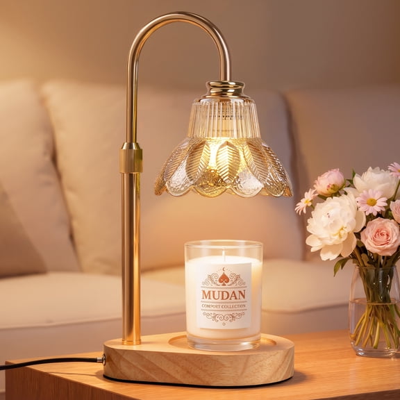 Maliowa Candle Warmer Lamp with Timer Dimmable, Electric Candle Warmer with Adjustable Height, Gifts for Women Mother's Day Christmas Home Decor, Gold