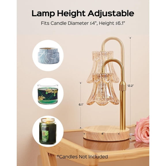 Candle Warmer Lamps 2-Pack, Height Adjustable Fragrance Candle Warming Lamps with 4 Bulbs 35W, 2H/4H/8H Timer and 4-Level Dimmer, Wax Warmer  Lamp for Home Decor, Housewarming Gift