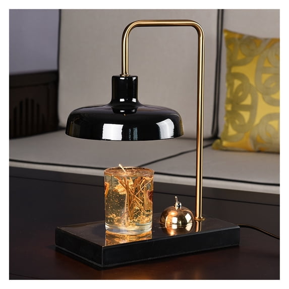 Candle Warmer Table Lamp, Marble Base Scented Candle Lamp Warmer, No Flame Electric Wax Warmer lamp with Temperature Control and 2 Bulbs, Adjustable Heat,Black ,Elegant Design