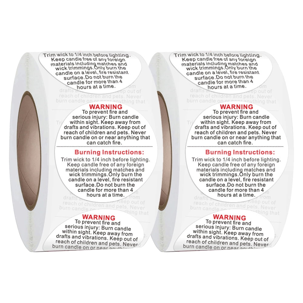 2 Rolls Self-adhesive Candle Warning Stickers Label Candle Jar Safety Decals  