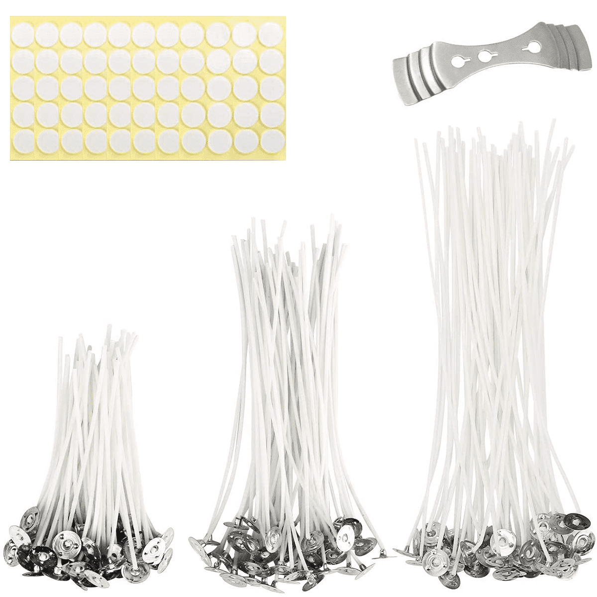 Candle Wick Kit, 150pcs Candle Wicks, Candle Wick Stickers 150pcs and Candle Wick Centering Device 1 pcs, Candle Making Supplies for Candle Making, Candle DIY