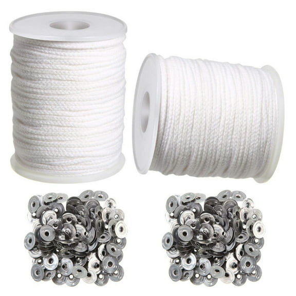 Candle Wick Set DIY 100% Cotton Pre-Waxed Long Wick Base Household Candle Making Natural Lead-Free No Smoke Safe Stable Burning for Jars Pillars Crafts