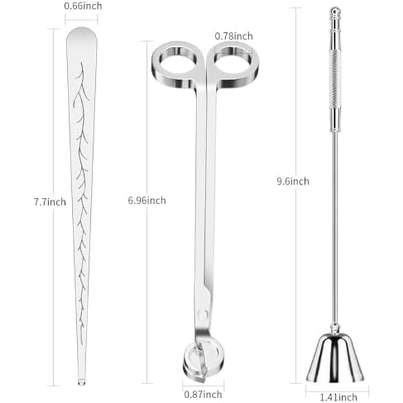 Candle Wick Trimmer, Candle Snuffer and Wick Dipper & Candle Accessory Set, 3 in 1 Candle Care Kit for Candle Lover (Silvery)