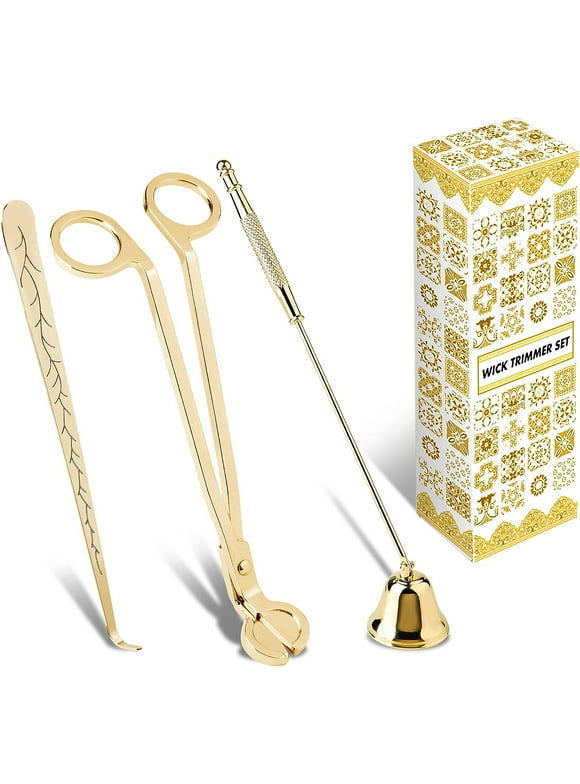 Candle Wick Trimmer Cutter, Stainless Steel Candle Snuffer, Bell Shaped Candle Wick Dipper, Candle Accessories Set, Oil Lamp Scissor Cutter Tool(Gold)