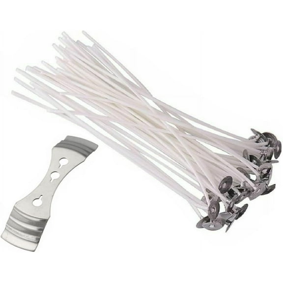 Candle Wicks 30 Pcs 15cm (6Inch) with 1 Candle Wick Holder Long Lasting Pre-Waxed & Tabbed Cotton Threads with No Black Smoke for DIY Crafts