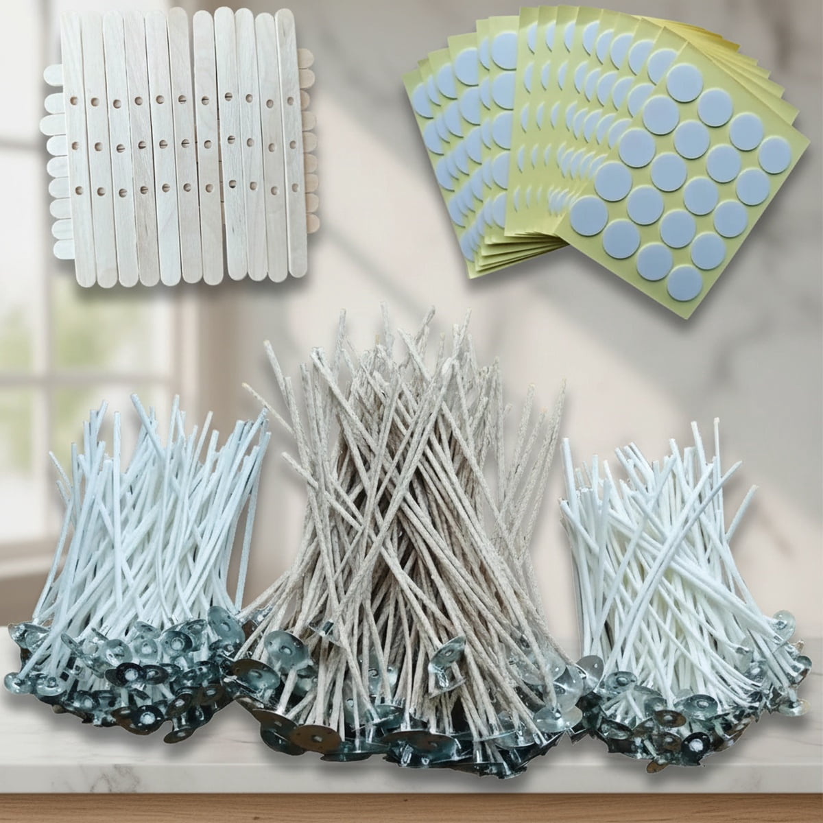 Candle Wicks for Candle Making, Pre-Waxed Cotton Candle Wicks Kit with Wick Stickers, Candle Wick Holders & Clips, Candle Making Supplies for DIY Candles
