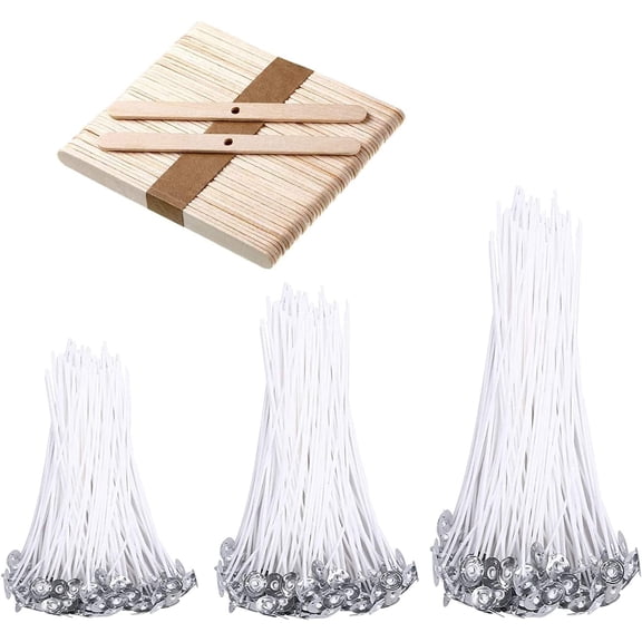 Candle Wicks Set 150 Pcs Candle String Cotton Wicks with 50 Pcs Wooden Holders Centering Device for Making Supplies DIY (4, 6, 8 Inch)