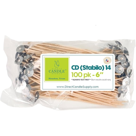 Candle Wicks for Candle Making | 6 inch Stabilo CD-14 Wicks | 100pcs of Cotton Wicks for Candles and Candle Making Supplies, White