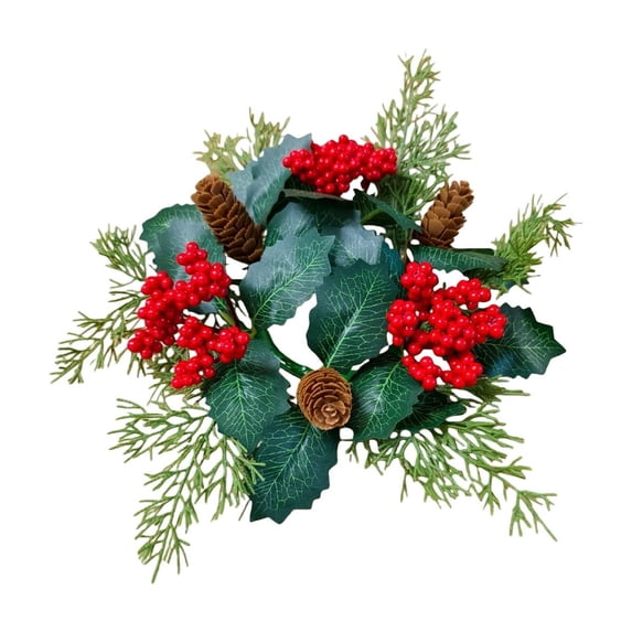 Candle Wreath with Artificial Flowers and Pinecones, Realistic Non-Fading Plastic Faux Flower Ring for Christmas, Home, Tabletop, and Party Decor, Mini Candle Ring for Table Decor